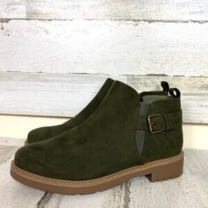 Esprit Women’s 7 Green Sienna Faux Leather Ankle Boot Side Zip Low Heel New